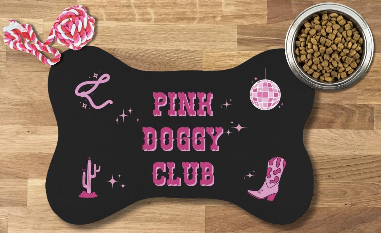 Pink Doggy Club Pet Bowl Food Mat Bone Shape Chappel Roan - Main Image