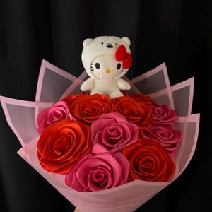 Valentines flowers, Eternal bouquet, Ribbon rose bouquet, Ramo Buchon, Ribbon roses, Floral arrangement, Eternal roses, Pink flowers, Roses
