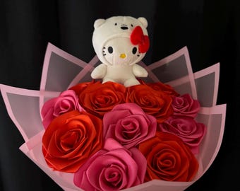 Valentines flowers, Eternal bouquet, Ribbon rose bouquet, Ramo Buchon, Ribbon roses, Floral arrangement, Eternal roses, Pink flowers, Roses