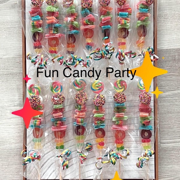 Kids candy kabobs for birthday treat children’s party favor kiddos rainbow candy skewers