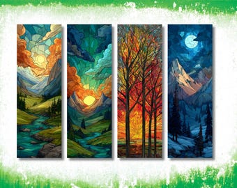 Four Seasons Stained Glass Style Bookmarks: Nature Art Print Set (Set of 4)