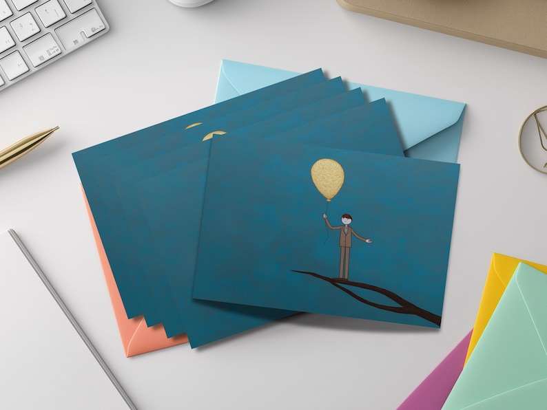 Whimsical Illustrated Notecard Set – Quirky Storybook Art Cards with Colored Envelopes bild 6