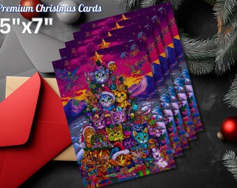 Cat Christmas Tree Art Print Card