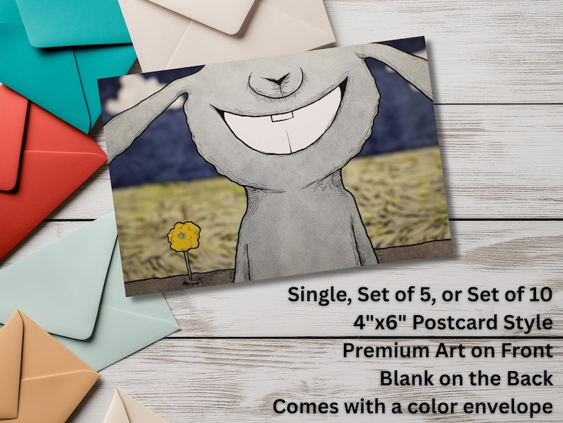 Whimsical Illustrated Notecard Set – Quirky Storybook Art Cards with Colored Envelopes bild 2