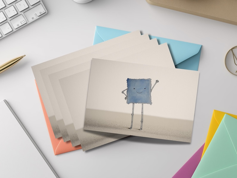 Whimsical Illustrated Notecard Set – Quirky Storybook Art Cards with Colored Envelopes bild 4
