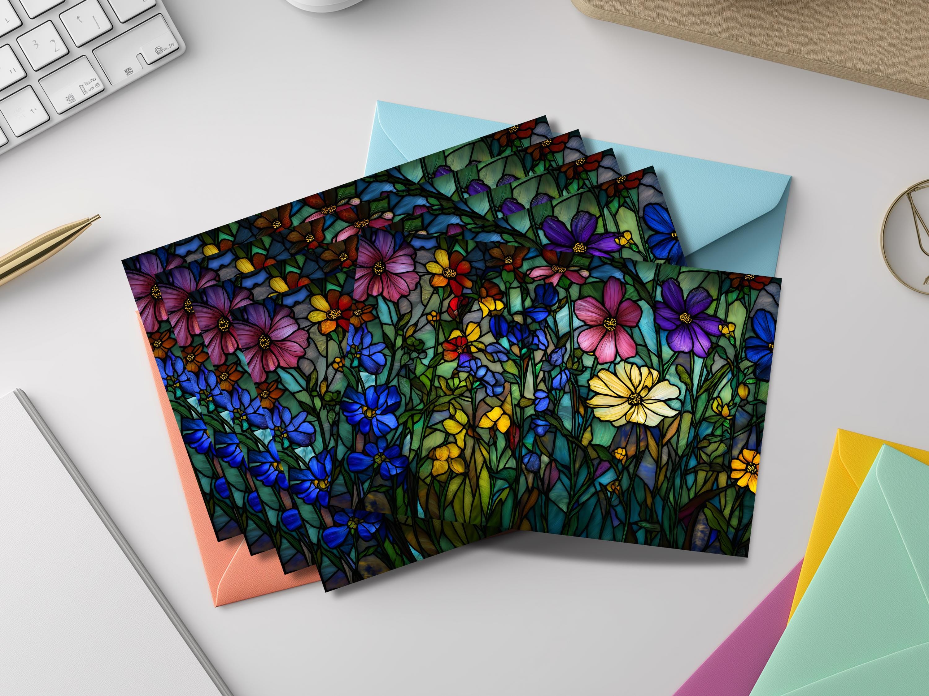 Stained Glass Floral Notecard Set – Botanical Art With Colored ...