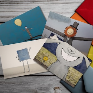 Whimsical Illustrated Notecard Set – Quirky Storybook Art Cards with Colored Envelopes bild 1