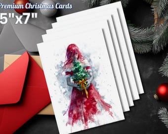 Crimson Women Christmas Card: Crimson Art Print, Blank Inside