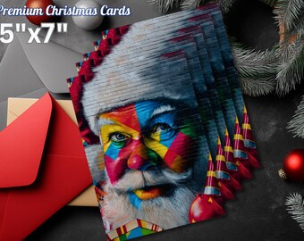 Colorful Santa Art Print Christmas Card
