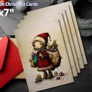 Cute Christmas Card, Little Girl Santa, Art Print Christmas Card