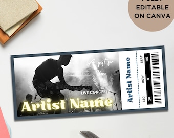 Custom Concert Ticket Template – Printable Live Event & Surprise Birthday Gift Voucher for Theatre, Musical Concert Tour Tickets