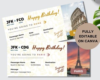 Boarding Pass Ticket Template, Editable Plane Ticket, Airline Ticket, Gift Surprise, Printable Ticket, Travel Voucher