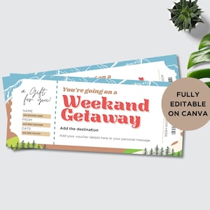 Weekend Getaway Ticket Template, Travel Voucher, Romantic Getaway, Coupon Template, Voucher Template, Mountain Ticket