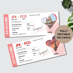 Boarding Pass Ticket Template, Editable Plane Ticket, Printable Airline Ticket, Flight Boarding Pass, Ticket Surprise Gift