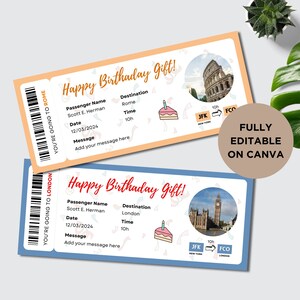 Editable Plane Ticket Template, Boarding Pass Ticket Template, Airline Ticket, Flight Boarding Pass, Surprise Trip Gift
