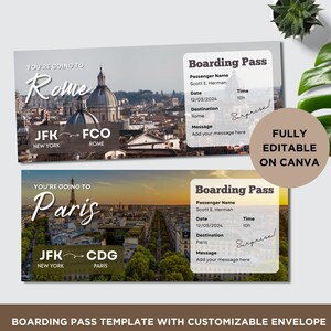 Flight Boarding Pass, Airplane Ticket, Airline Ticket, Boarding Pass Template, Plane Ticket Template, Surprise Trip