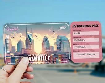 Nashville Boarding Pass, Trip Surprise, Plane Ticket Template, Boarding Pass, Flight Boarding Pass, Tennessee Airline Ticket