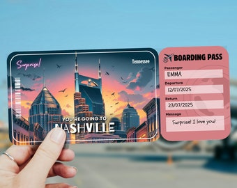 Nashville Boarding Pass, Trip Surprise, Plane Ticket Template, Boarding Pass, Flight Boarding Pass, Tennessee Airline Ticket