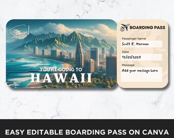 Hawaii Plane Ticket Template, Boarding Pass Ticket Template, Flight Boarding Pass, Airline Ticket, Surprise Printable Ticket