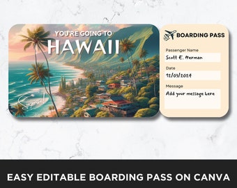 Hawaii Plane Ticket Template, Boarding Pass Ticket Template, Flight Boarding Pass, Airline Ticket, Surprise Printable Ticket