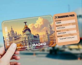 Madrid Boarding Pass, Trip Surprise, Plane Ticket Template, Boarding Pass, Flight Boarding Pass, Spain Airline Ticket