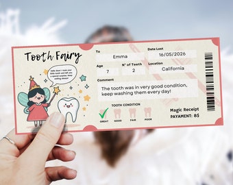 Tooth Fairy Receipt Template Printable | First Lost Tooth Certificate & Note, Baby Teeth Chart, Tooth Fairy Letter Ticket