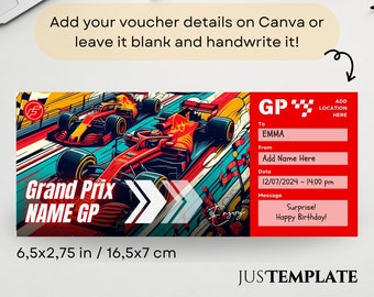Editable F1 Ticket Template, F1 Grand Prix, Formula One Ticket, Surprise Printable Ticket, Racing Ticket , Race Car Ticket