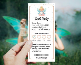 Editable Tooth Fairy Receipt Printable Certificate, First Tooth Lost, Kids Tooth Fairy Letter, Tooth Fairy Note Template