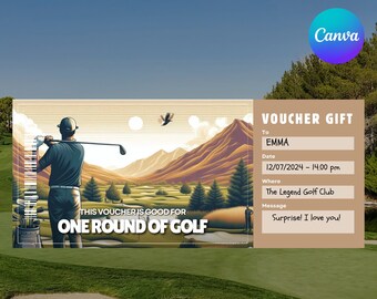 Golf Ticket Template, Golf Voucher, Golf Trip, Golf Gift Card, Sport Ticket, Surprise Gift, Gift Voucher, Event Ticket
