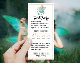 Editable Tooth Fairy Receipt Printable Certificate, First Tooth Lost, Kids Tooth Fairy Letter, Tooth Fairy Note Template