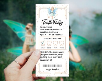 Editable Tooth Fairy Receipt Printable Certificate, First Tooth Lost, Kids Tooth Fairy Letter, Tooth Fairy Note Template