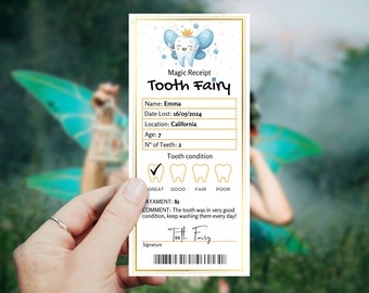 Editable Tooth Fairy Receipt Printable Certificate, First Tooth Lost, Kids Tooth Fairy Letter, Tooth Fairy Note Template