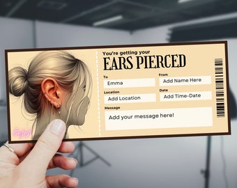 Ears Pierced Voucher Template, Editable Piercing Gift Certificate, Gift Coupon Template, First Piercing Surprise Birthday