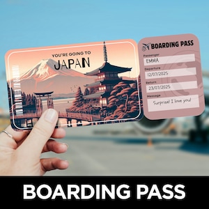 Carte d'embarquement pour le Japon, Voyage surprise, Modèle de billet d'avion, Carte d'embarquement, Carte d'embarquement pour un vol, Billet d'avion pour le Japon