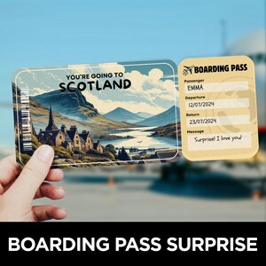 Carte d'embarquement pour l'Écosse, Voyage surprise, Modèle de billet d'avion, Carte d'embarquement, Carte d'embarquement pour un vol, Billet d'avion pour l'Écosse