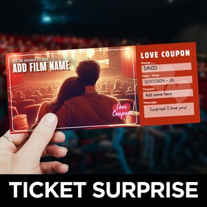 Movie Ticket Template, Printable Movie Coupon, Cinema Tickets, Movie Night Invitation, Movie Themed Party, Date Night Ideas