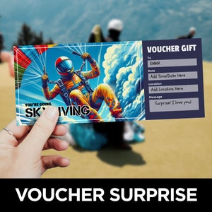 Biglietto per paracadutismo, modello coupon lancio con paracadute, voucher per paracadutismo stampabile, buono regalo per paracadutismo, sport estremi