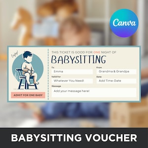 Printable Babysitting Voucher, Gift Coupon Template, Babysitter Coupon, Babysitting Ticket, Babysitting Certificate