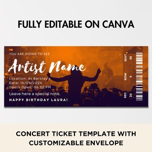 Concert Ticket Template, Concert Tour Ticket, Live Concert Tickets, Fake Ticket, Editable Printable Ticket, Event Ticket