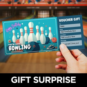 Bowling-Geburtstags-Einladung, Bowling-Party einladen, Bowling-Coupon, Printable Bowling-Einladung, Bowling-Eintrittskarte, Event-Coupon, Geschenkgutschein