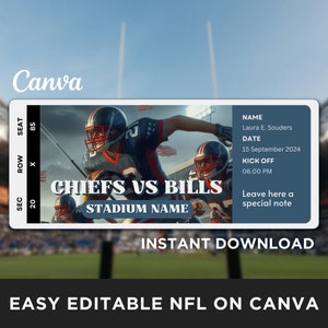 NFL Ticket Vorlage, Event Ticket, Football Spiel Ticket, Sport Event Ticket, Coupon Template, Geschenkgutschein Template