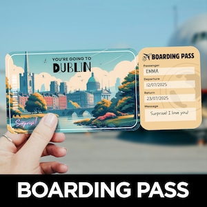 Carte d'embarquement pour Dublin, Voyage surprise, Modèle de billet d'avion, Bon avion, Carte d'embarquement pour un vol, Billet d'avion pour Dublin