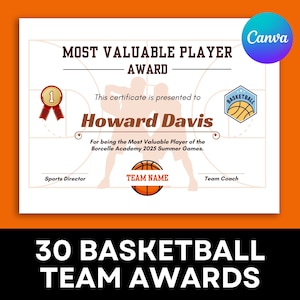 Editable Basketball Awards, Basketball Certificate, Award certificates, Sports Certificate, Basketball Award, End Of Season