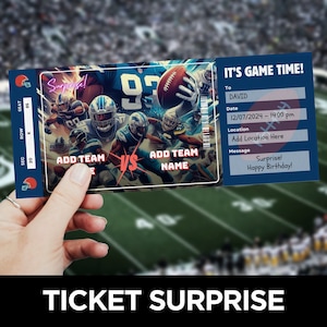 NFL Ticket Vorlage, Football Spiel Ticket, American Football Ticket Überraschung, Sport Ticket einladen, druckbare Geschenkgutschein
