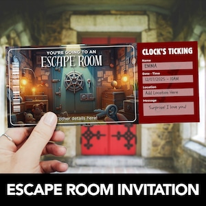 Escape Room Game Ticket Vorlage, Escape Room Geburtstagsparty einladen, Event Ticket, Geschenk Erfahrung, Gutschein Überraschung