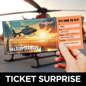 Modèle de billet de tour en hélicoptère, coupon pour tour en hélicoptère, bon d'aventure surprise, cadeau d'expérience de vol en hélicoptère