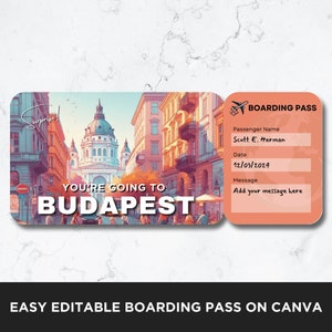 Budapest Boarding Pass, Plane Ticket Template, Boarding Pass Ticket, Flight Boarding Pass, Airline Ticket, Surprise Trip