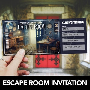 Escape Room Game Ticket Vorlage, Escape Room Geburtstagsparty einladen, Event Ticket, Geschenk Erfahrung, Gutschein Überraschung