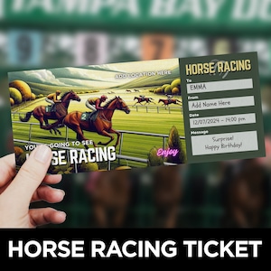 Modèle de billet de course de chevaux, bon de course de chevaux, cadeau pour amoureux des chevaux, équitation, concours hippique, billet surprise