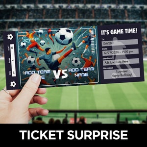 Soccer Game Ticket Template, Soccer Birthday Invitation, Football Ticket Surprise, Sports Ticket Invite, Printable Gift